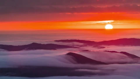 Timelapse of sunrise with sun above clouds in Wintergreen Resort, Virginia Stock Footage 178630178