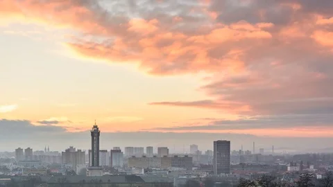 Timelapse of the Sunset Above the City Stock Footage 72296739