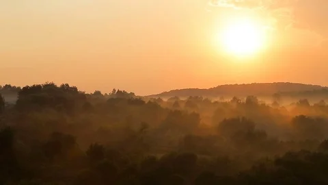 Timelapse sunset above steaming forest after rain Video stock 78970568