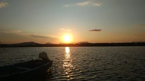 Timelapse of the sunset and a boat . Stock Footage 131361779