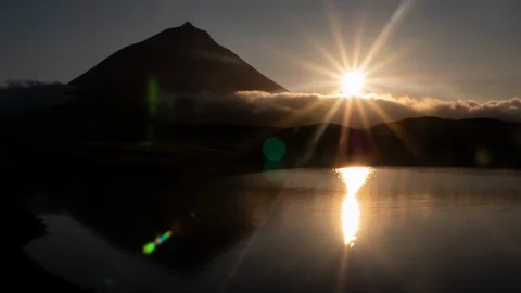Timelapse of Sunset and clouds over Mount Pico, Azores Stock Footage 116445941