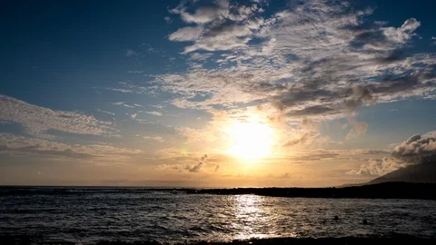 Timelapse of Sunset and clouds passing over Mount Pico, Azores Stock Footage 116446394