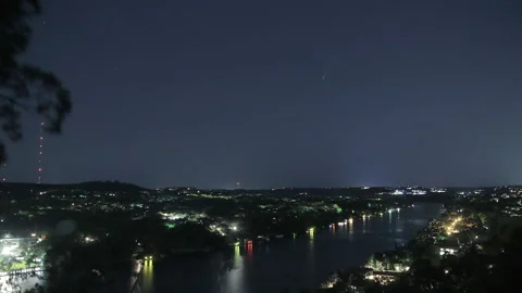 Timelapse of Sunset and Comet Neowise from Mount Bonnell in Austin Texas Stock Footage 148304811