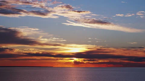 Timelapse with Sunset and Cumulus Clouds Flying High in a Beautiful Blue Sky Stock Footage 201091871