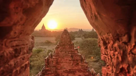 Timelapse of sunset in Bagan, Myanmar. Stock Footage 61787296