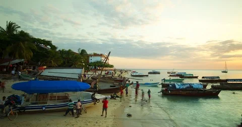 Timelapse of sunset at the beach at Stone town. Zanzibar, Africa. Stock Footage 81572123