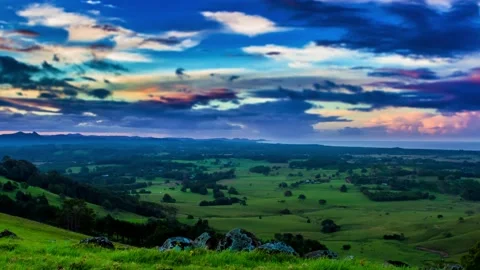Timelapse Sunset Beautiful Blue Clouds Behind Farms Stock Footage 139123213