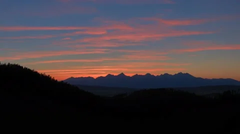 Timelapse of sunset behind panorama range of High Tatras, Slovakia Stock Footage 68370790