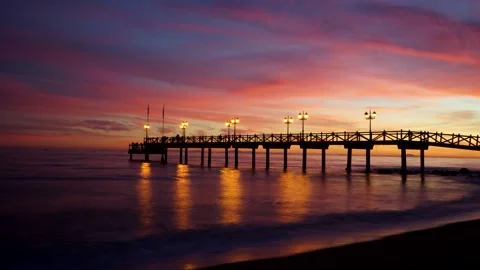 Timelapse of Sunset behind Pier in Puerto Banus, Marbella Stock Footage 146258771