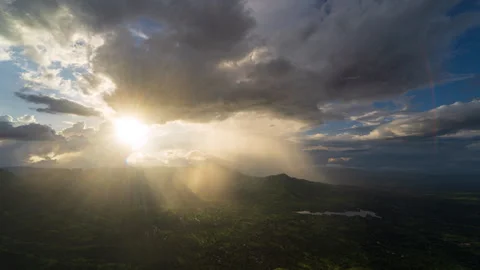 Timelapse - Sunset behind a rain over a valley with colour explosion 4K30 Stock Footage 270142637