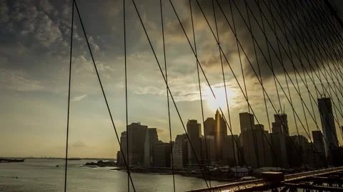 Timelapse Sunset on the Brooklyn Bridge 스톡 동영상 157580681