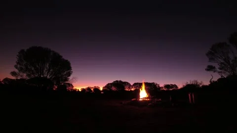 Timelapse Sunset Campfire Outback Australia Camp Fire Time Lapse Stock Footage 205022301