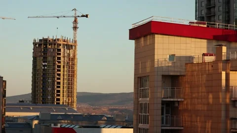Timelapse sunset in the city building construction Stock Footage 176392830