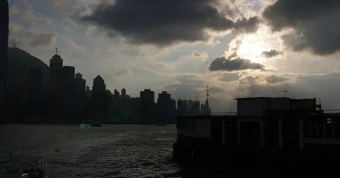 Timelapse of Sunset with city sky line in Hong Kong Stock Footage 80259049