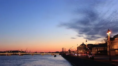 Timelapse of the sunset in the city from the waterfront Stock Footage 130176707