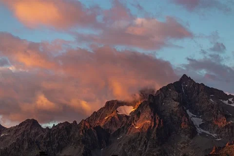 Timelapse of sunset on the cloud and mountain at the Refuge of Vallonpierre Stock Footage 139798451