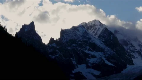 Timelapse Sunset with clouds over mountains of Mont Blanc Alps Stock Footage 158803619