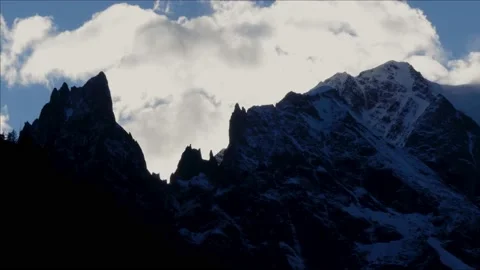 Timelapse Sunset with clouds over mountains of Mont Blanc Alps Stock Footage 158803663