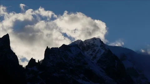 Timelapse Sunset with clouds over mountains of Mont Blanc Alps Stock Footage 158803672