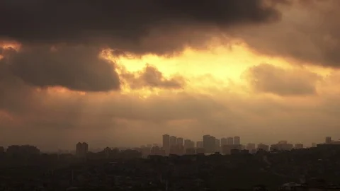 Timelapse sunset on the cloudy sky over city, Turkey, Istanbul Stock Footage 94159280