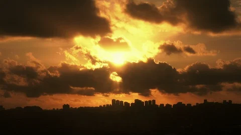 Timelapse sunset on the cloudy sky over city,  Turkey Stock Footage 94159329