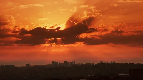 Timelapse sunset on the cloudy sky over city,  Turkey Stock Footage 94159475