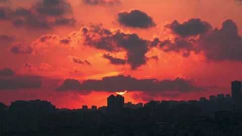 Timelapse sunset on the cloudy sky over city, Turkey Stock Footage 97909176