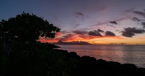 Timelapse Sunset Colors Clouds Sea Tahiti Island 4K Stock Footage 84490812
