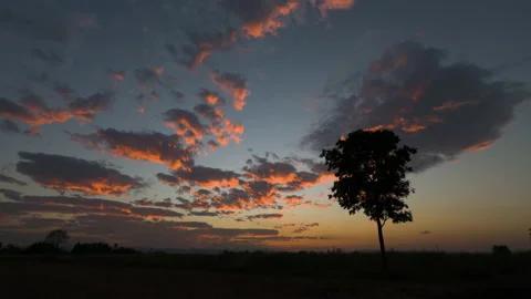 Timelapse of sunset with few red clouds in the sky.	 Stock Footage 224348928