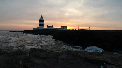 Timelapse Sunset from Hook Lighthouse, Wexford, Republic of Ireland Stock Footage 308083729