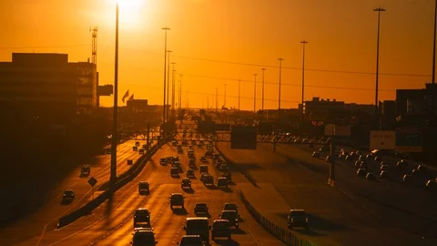 Timelapse of the sunset on I-10 freeway on vernal equinox - EDIT Stock Footage 87444615