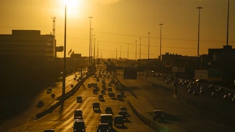 Timelapse of the sunset on I-10 freeway on vernal equinox Stock Footage 87445216
