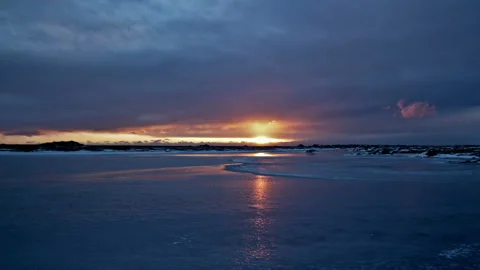 Timelapse of sunset in Ice Lake Stock Footage 115080066