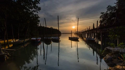 Timelapse sunset at the jetty Stock Footage 88977344