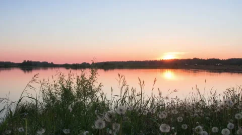 Timelapse of a sunset on the lake in summer Stock Footage 64541778
