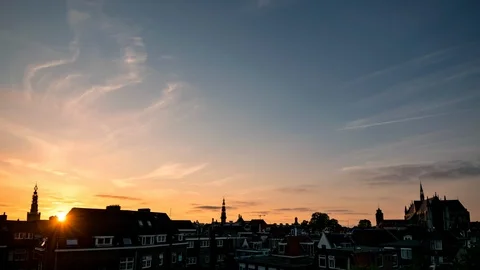 Timelapse: Sunset in Leiden Stock Footage