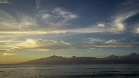 Timelapse of Sunset Light on Wispy Clouds Over Molokai From West Maui Stock Footage 129043779