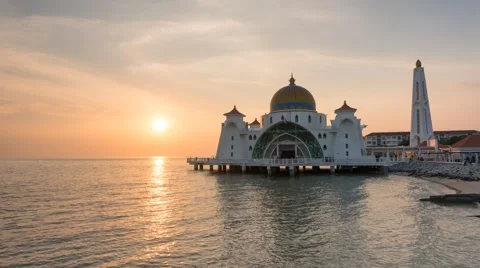 Timelapse of Sunset at Malacca Straits Mosque Stock Footage 49054036