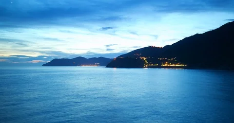 Timelapse of sunset in Manarola town in Cinque Terre Stock Footage 99104896