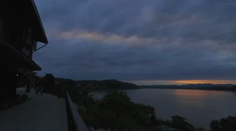 Timelapse sunset at Mekong River, Shooting from Chiang Khan-Loei , Thailand Stock Footage 56089332