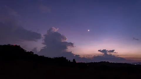 Timelapse - Sunset with moonrise and clouds 4K30 Stock Footage 271199876