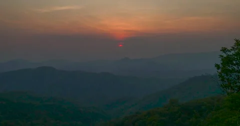 Timelapse Sunset mountain range beautiful landscape mist, dusk golden Stock Footage 267926605