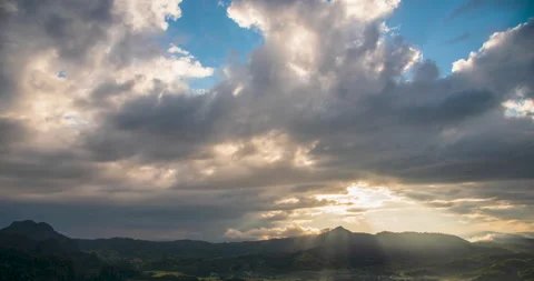 Timelapse Sunset mountain range beautiful landscape mist, dusk golden Stock Footage 274466799