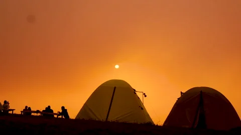 Timelapse Sunset mountain range beautiful landscape mist, dusk golden Stock Footage 309505816