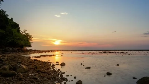 Timelapse sunset mountain sea sky colors clouds background beach summer vacation Stock Footage 151024152