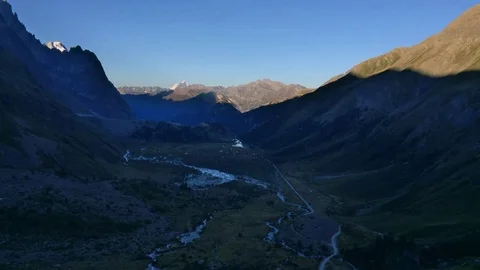 Timelapse of sunset in a mountain valley in mountain scenery Stock Footage 70964832