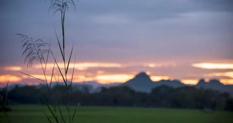 Timelapse Sunset mountain Violet purple sky beautiful landscape mist Video stock 262292267