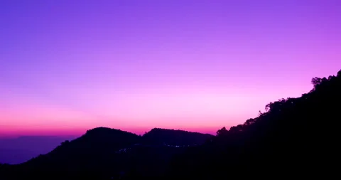 Timelapse Sunset mountain Violet purple sky beautiful landscape mist Stock Footage 267927252