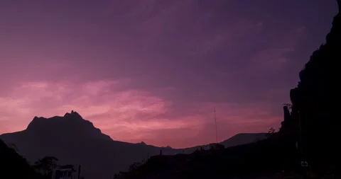 Timelapse Sunset mountain Violet purple sky beautiful landscape Stock Footage 270021674