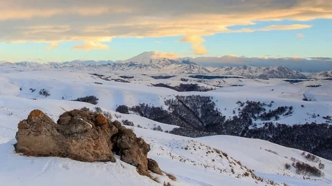 Timelapse sunset in the mountains Elbrus, Northern Caucasus, Russia. FULL HD Stock Footage